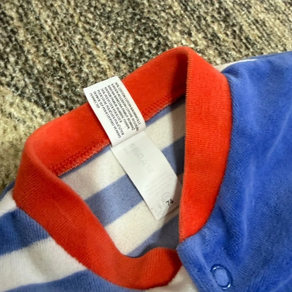 Vintage Baby Boy Color Block Striped Bear Terry Cloth Footies Size 6-9 Months